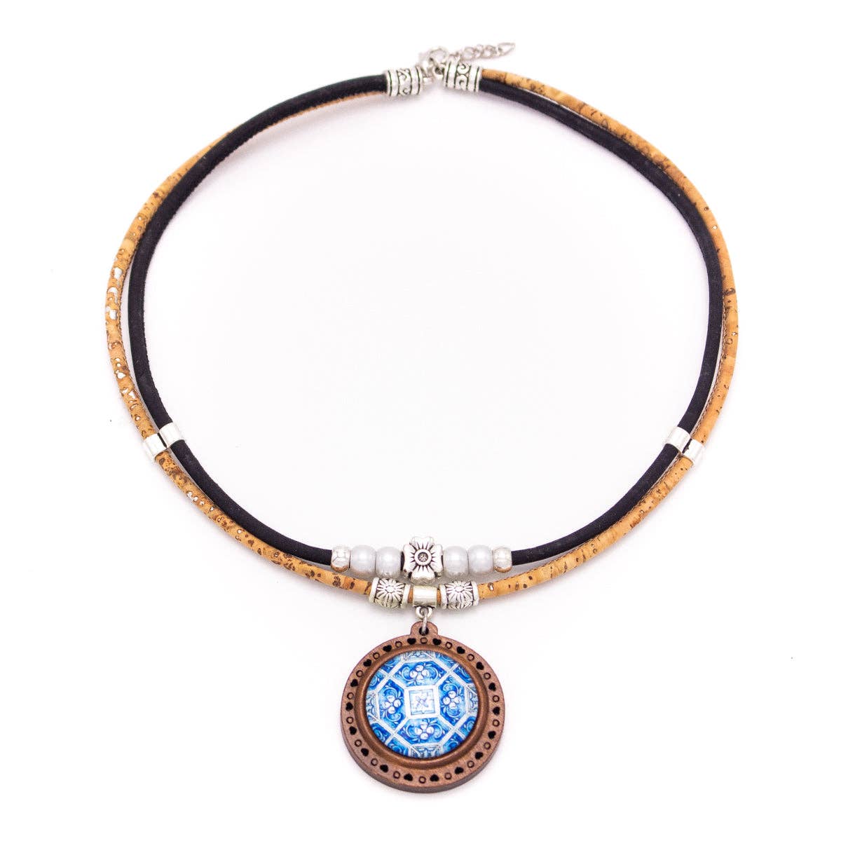 Ceramic tile pattern pendant handmade necklace N-205-MIX-5